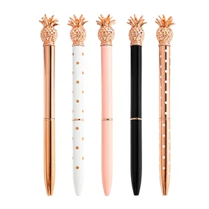 Rose Gold Pineapple-Shaped Business Ballpoint Pen 1.0mm Black Ink Novelty Promotional Gift with Metal Body