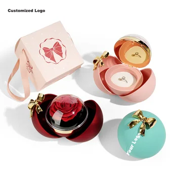 New Rose Jewelry Necklace and Ring Box with Bow Design Magnetic Valentine's Day Gift Box