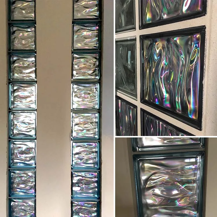 Metallized Hollow Glass Blocks Dichroic Color Textured Building Glass Blocks Bricks Fire Rated Decorative Building Glass Block