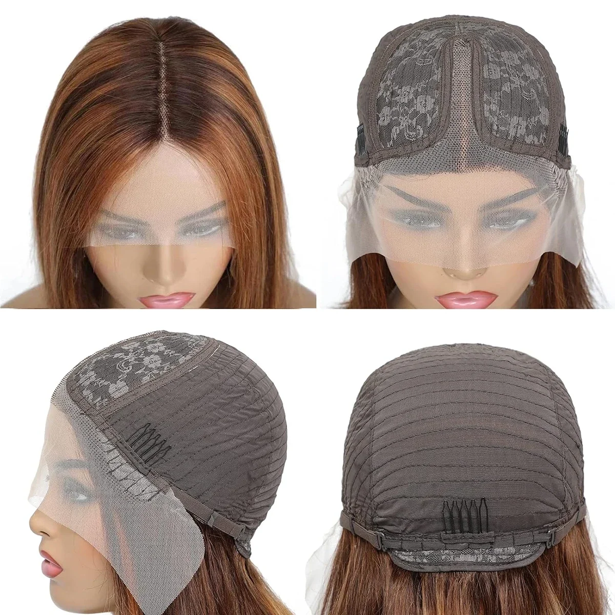Bob-Perücke, Echthaar, T-Teil, Lace-Frontal-Perücke, P4/30, glatt, braun, Remy, 180 % Dichte, vorgezupftes Babyhaar_voghion.com