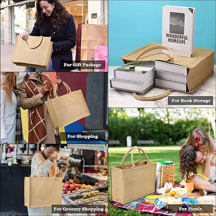 Wholesale Custom Factory Eco-Friendly Recycled Printed Burlap Handbag Natural Reusable Jute Tote Bag for Shopping