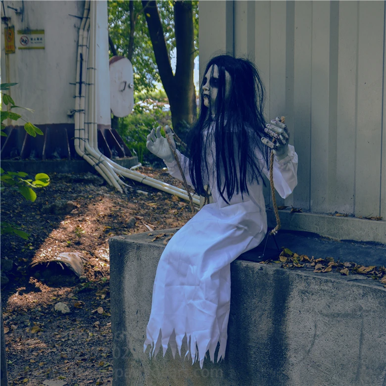 White Swing Ghost Haunted House Props Female Ghost Swinging Scary ...