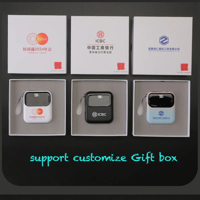 Custom Logo 10000mAh Power Bank for Corporate Gift Promotional Giveaway New Design 22.5W Fast Charge USBC 2 in 1 Cable Powerbank