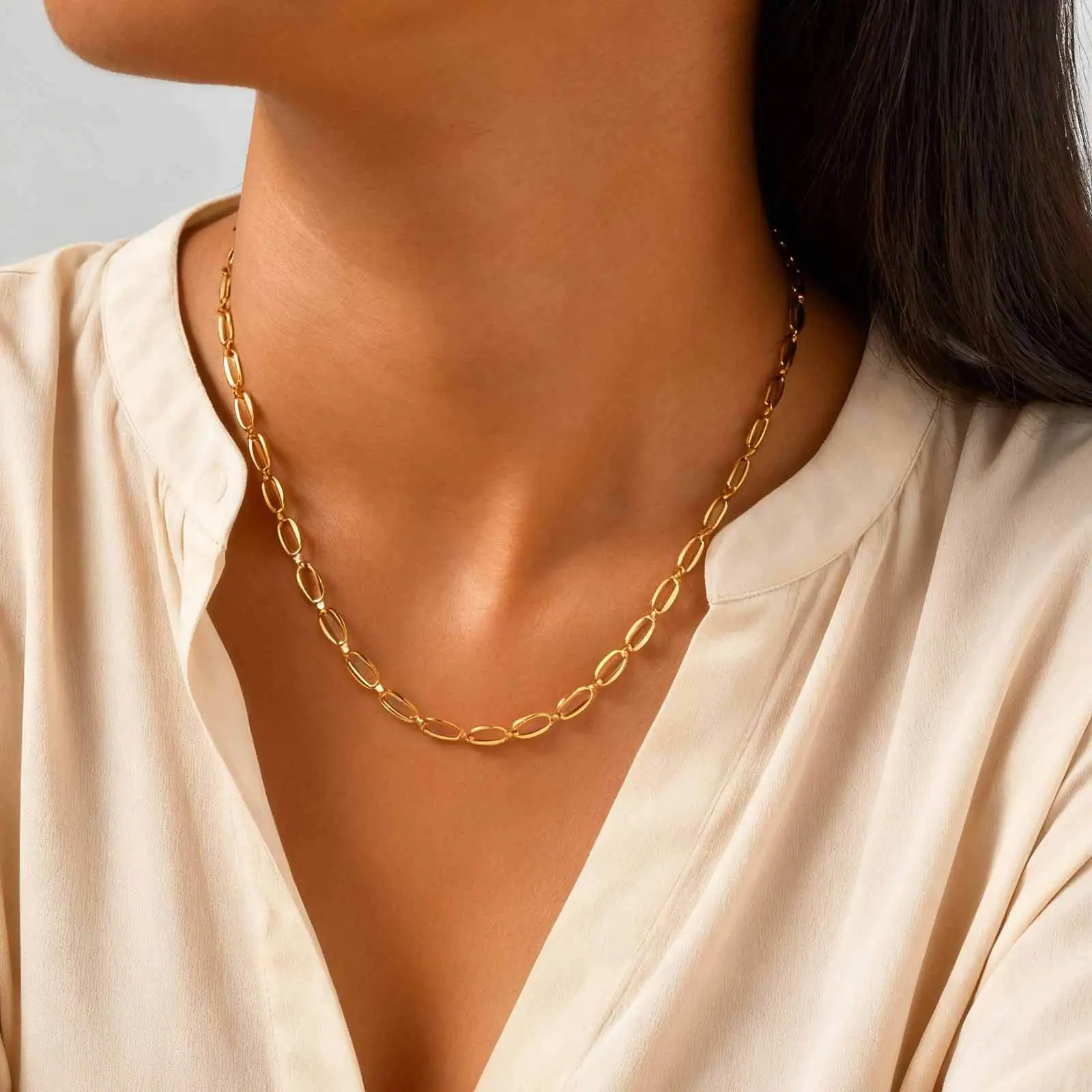 Gold Tone Stainless Steel Minimalist Necklace