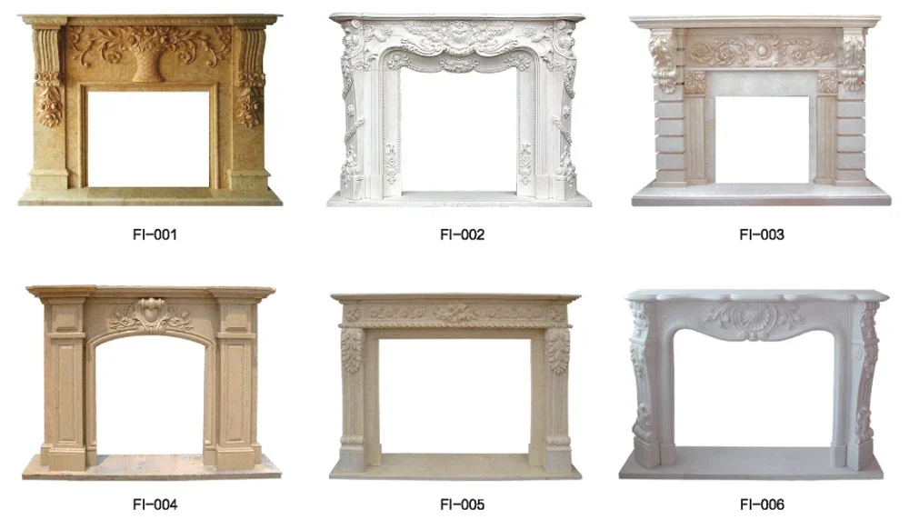 product home indoor decor stone carving beige marble fireplace mantel-2