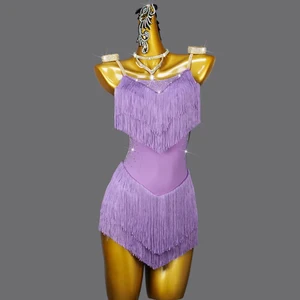 Girls Performance Skirt Fashion Adult Dance Clothes Rhinestone Tassel Ladies Latin Dress Competition Women Latin Dance Dress