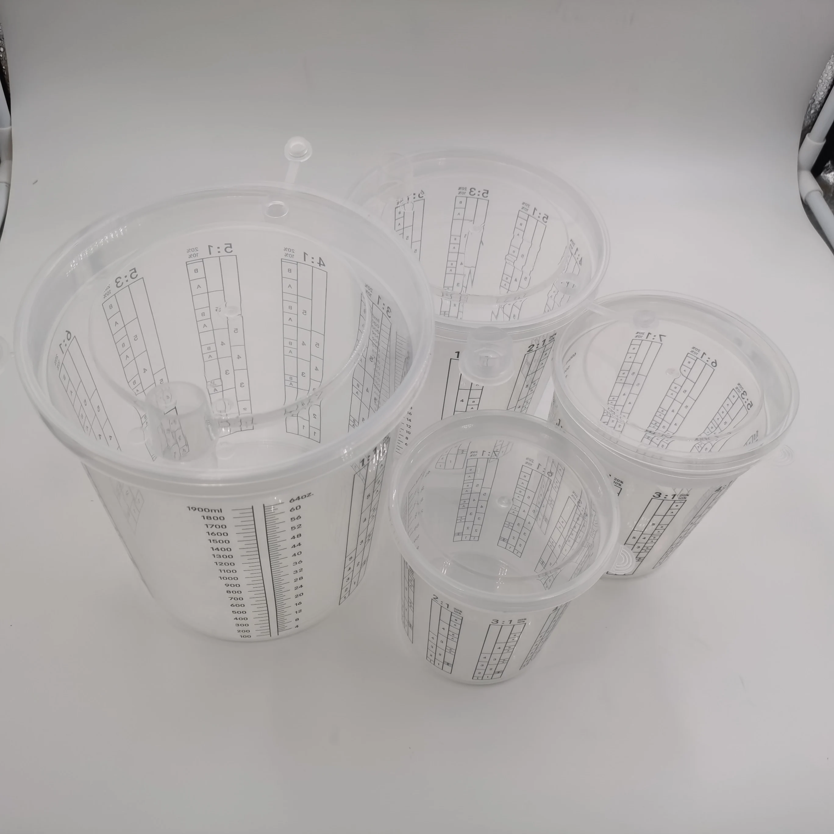 400ml 600ml 1100ml 1900ml Plastic Rigid Paint Mixing Cup with Lid