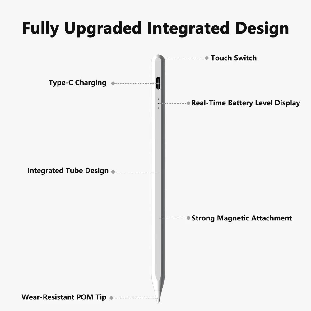 OEM Custom Aluminum Alloy Stylus Pen for iPad Mini/Air/Pro, Palm Rejection Tilt Sensitivity 3-LED Battery Display Factory