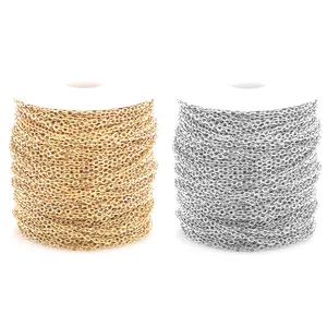Factory Wholesale 18K Gold Plated 1.5mm-2mm Stainless Steel Flat Cable Chain Cross Link Chain for Necklace & Bracelet Making