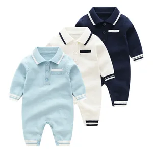 Custom Logo Design One-piece Cotton Children's Clothes Boy's Knitting Lapel Jumpsuit Newborn Baby Boys Outfit Toddler