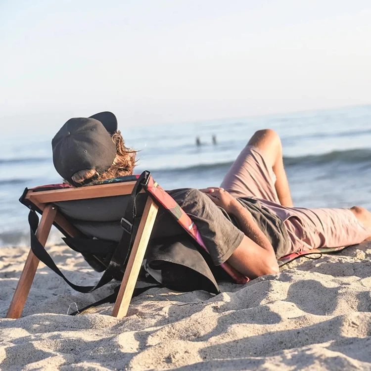 Portable Beach Lounge Chair Mat Adjustable Backrest with Storage Pocket Lightweight Foldable Comfortable Insulated Shoulder