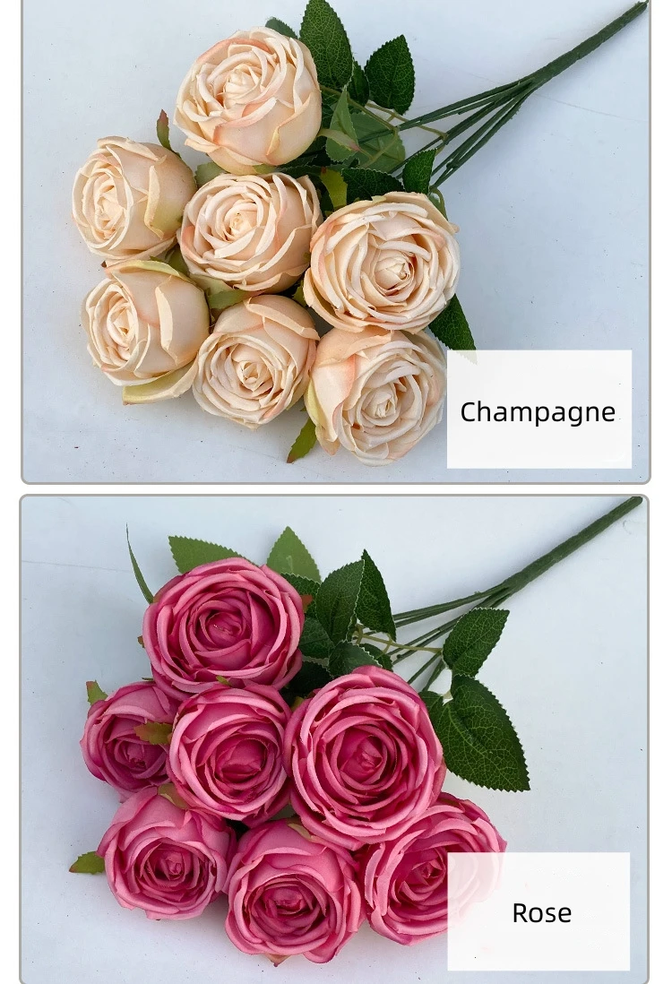 Wholesale European Style 7 Heads Artificial Silk Rose Flowers Bunch ...