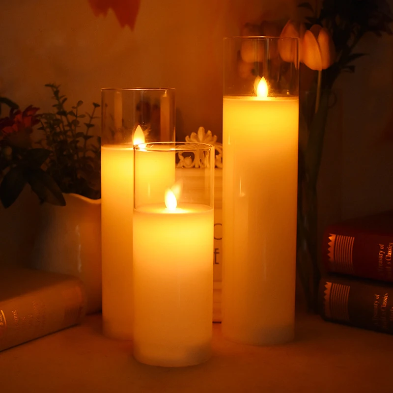 Wholesale Battery Operated Led Flameless Pillar Candle Led Pillar Candle With Glass Holder For