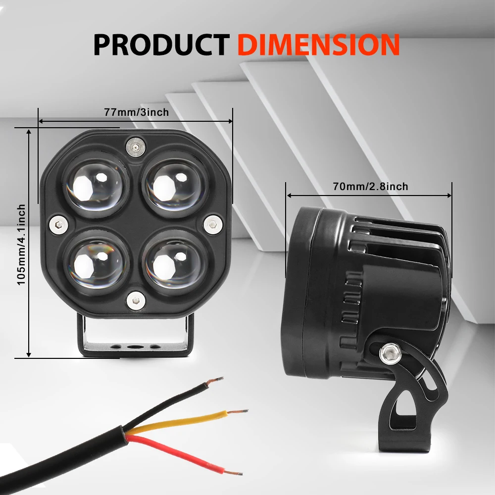 Luces Antiniebla LED Redondas De 3 Pulgadas Con Halo Blanco - Luz Amarilla, 3200 Lúmenes, 12V, Ideales Para Coche, Moto O Camión