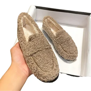 2026 Autumn/Winter Lefu Flat Shoes Velvet Solid Color Thick Bottom Breathable First Source Brown-Factory Wholesale