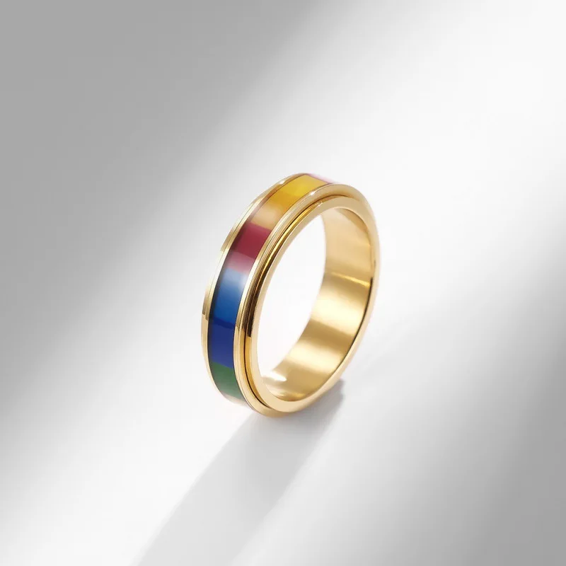 8mm Stainless Steel Enamel Rainbow Lgbt Pride Ring For Lesbian And Gay