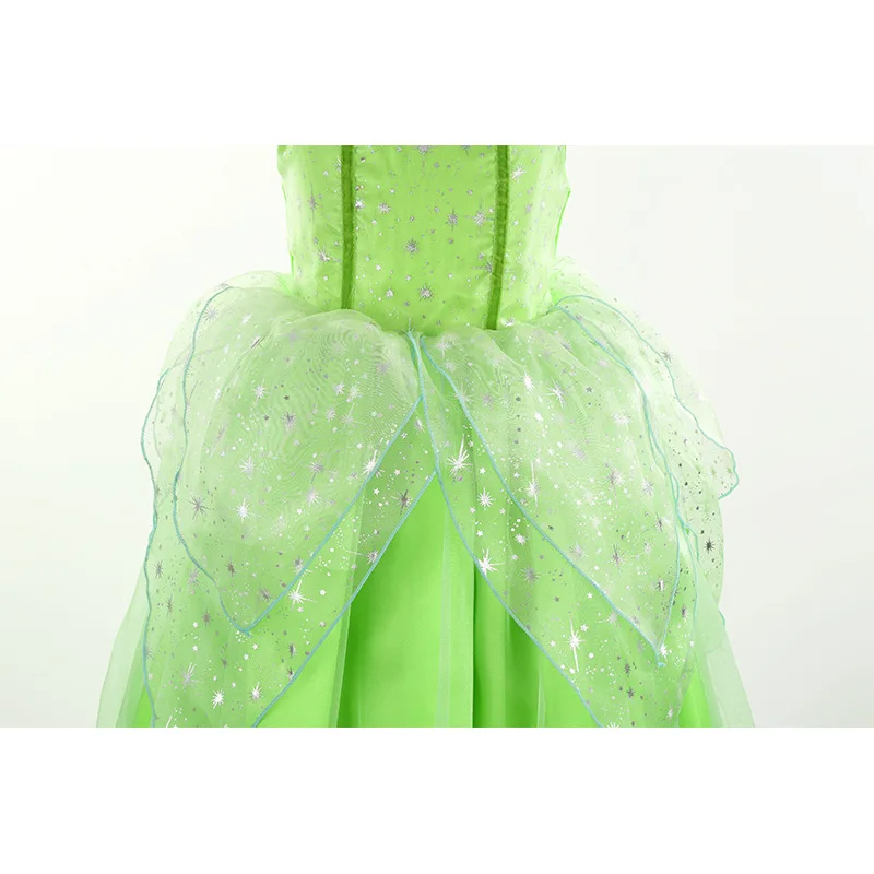 RTS Hot Sale Kids Tinkerbell Costumes Fairy Green Costume Tinkerbell  Princess Green Dress for Baby Girls
