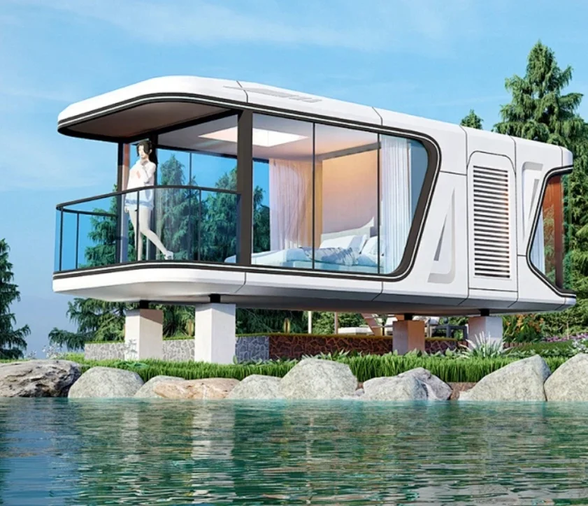 Luxury Modern Prefab House Convenient Space Capsule Cabin Mobile Homestay Tourism Container Prefab House Hotel Made Steel Glass