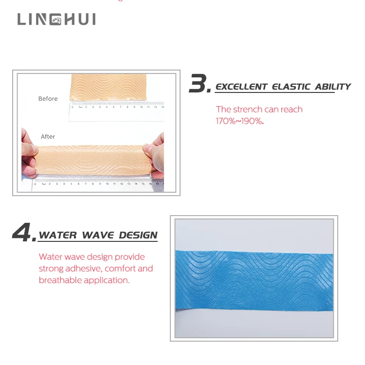 Linghui OEM лента хлопковая эластичная спортивная водонепроницаемая Спортивная кинезиологическая