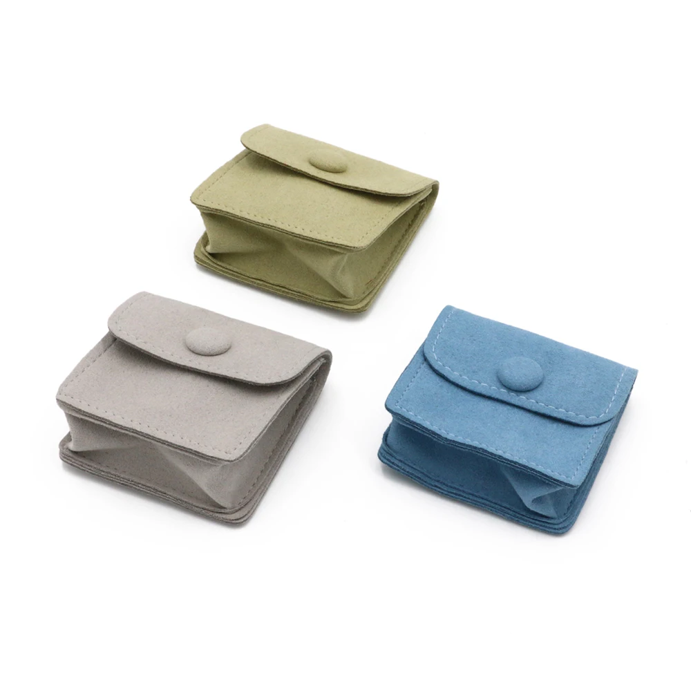 Custom Logo Anti Dust Jewellery Bag Packaging Bags Folded Velvet Small  Envelope Button Flap Microfiber Jewelry Pouch - Main Image