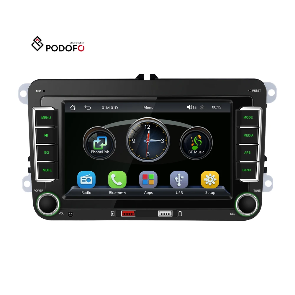 Podofo 7'' Double Din Car Stereo MP5 Car Multimedia Player Wireless Carplay&Android Auto BT for VW/PASSAT/POLO/GOLF Manufacturer A4601