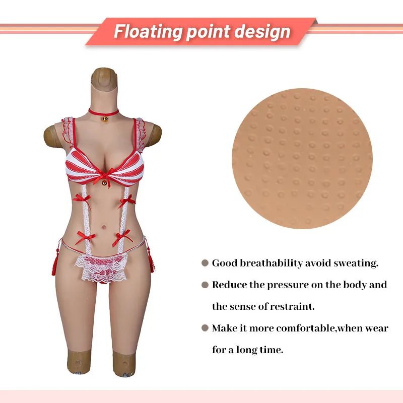 Women Artificial Curve Body Modification Emulational Navel Droplet Breast Shape Silicone Tights Rubber Bodysuit