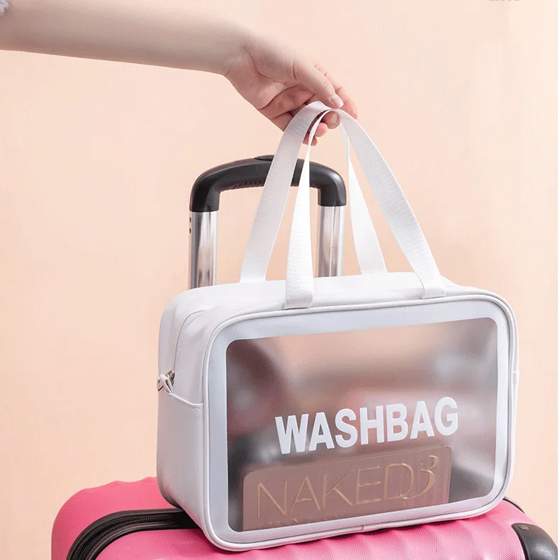 ANEMEL Toiletry Bag Makeup Cosmetic Clear Bag Portable Waterproof  Transparent Travel Storage Pink