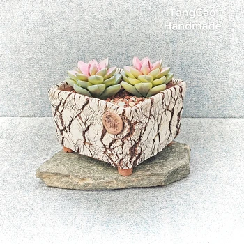 High-quality TangCao Chinese style simple decoration modern Handmade creative succulent Exploded texture ceramic flowerpot