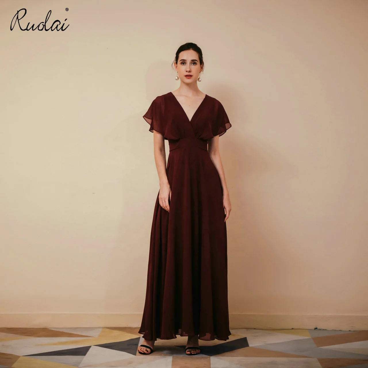Ruolai ASA261054 - Elegant Chiffon Dress with Ruffles