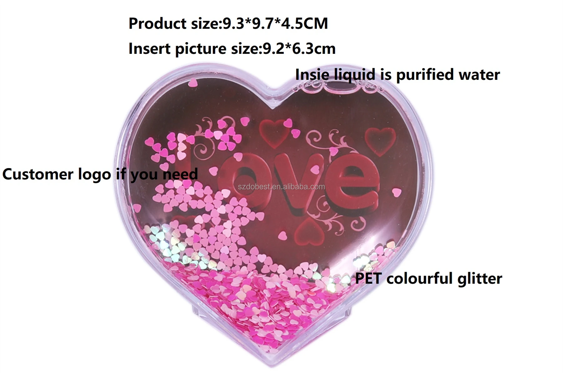 Heart Picture Frames Photo Frame Acrylic Mini Floating Glitter Love