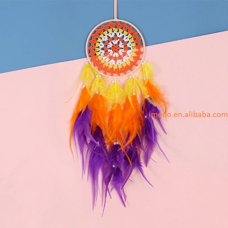 LED Wall Dreamcatcher - Handmade Feather Wind Chimes Art Decoration