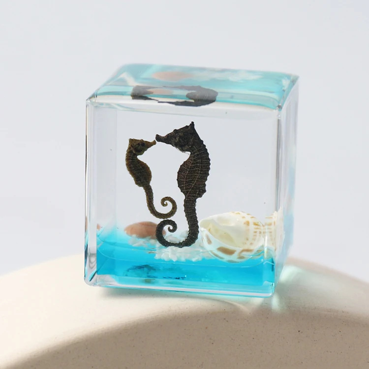 Fantasy Theme Cube Seahorse Collectible Art Resin Figurine