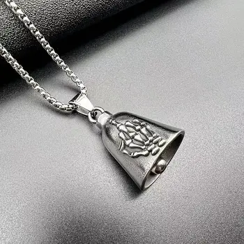 New Best Seller New Stainless Steel Retro Punk Skeleton Motorcycle Riding Lucky Exorcism Bell Pendant Necklace