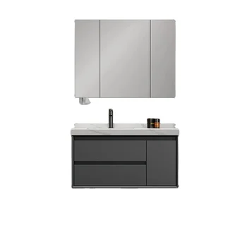 Hotel Plywood new Design Simple Wall Mount Mounted Bathroom Vanities Vanity Cabinets with Led Mirror Cabinet