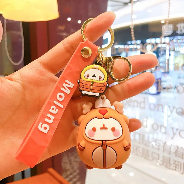 z529 Molang Rabbit Korean Cartoon Keychain Cute And Exquisite Pvc Cartoon Doll Key Chains Hanging Decoration Keyring Accessories