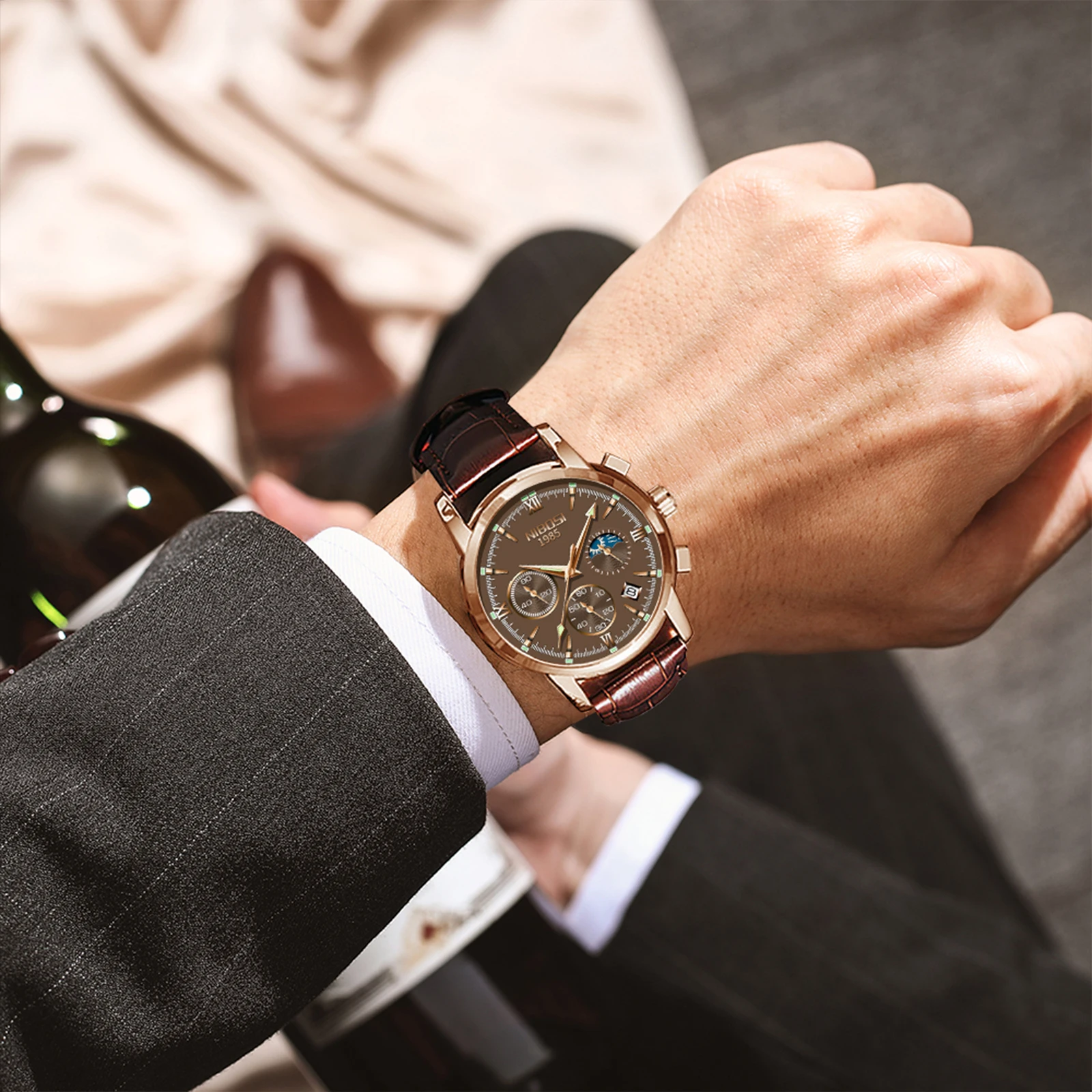 NIBOSI 2516 Leather Men Watch Customize logo Business Watches Men Wrist Quartz OEM