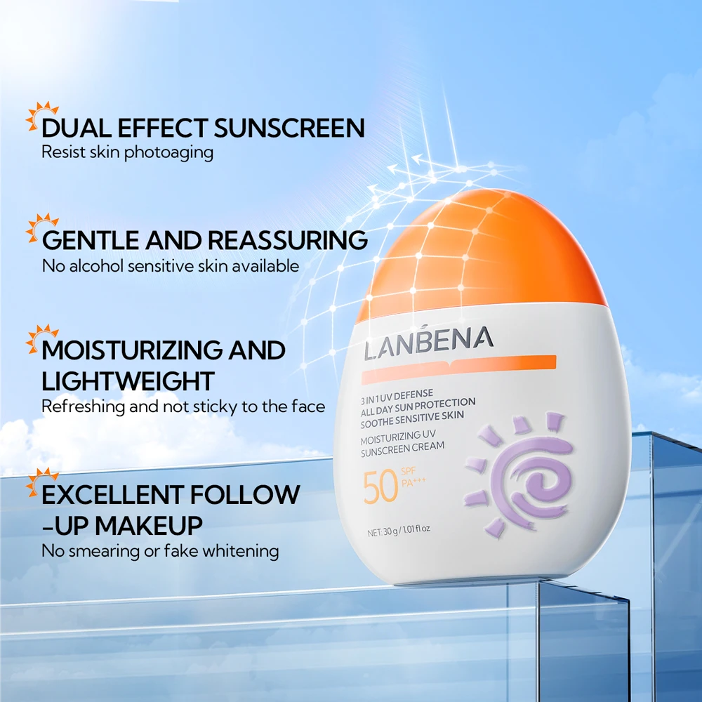 LANBENA Oem Manufacturer White Label Cina Spf50 Facial Sunscreen for Oily Skin 24k Gold Hydrating Fix Derma Sunscreen manufacture