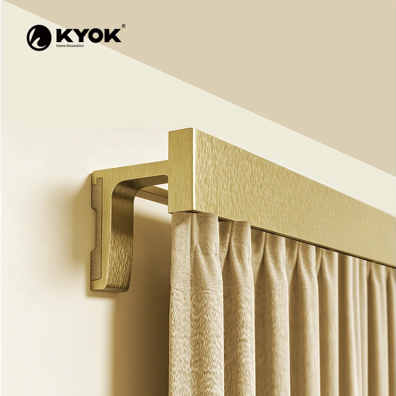 Luxury Brushed Gold Hidden Bracket Aluminum Curtain Track for North American Modern Home Decoration