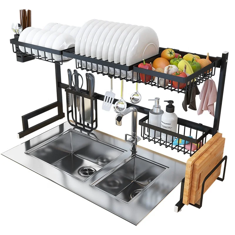 Dropship Over The Sink Dish Drying Rack, 2 Tiers Stainless Steel