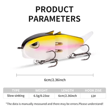 Cheery New Plastic Lure Bait Multi-Section Colorful Double Hook Small Swim Bait Mm60 Fishing Bass Lure – Hooks – view 5