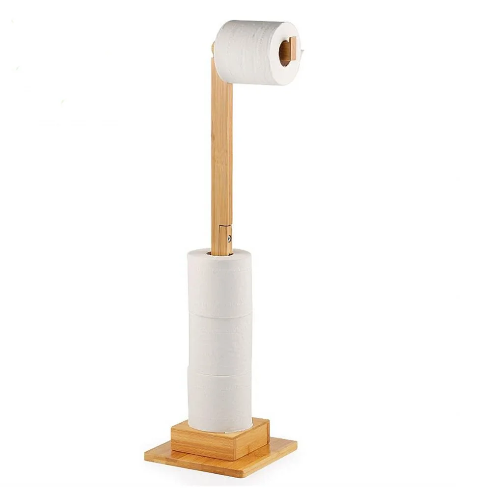 Natural Bamboo Tissue Roll Collection Holder Toilet Bathroom Paper Standing Rack 