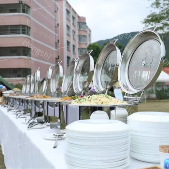 New Luxury Commercial Gas-Heated Chafing Dish Set for Hotel Buffet Party Catering Wedding Food Warmer Buffet Equipment