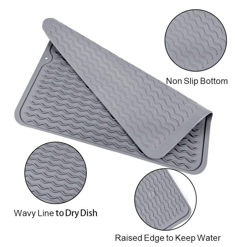 Silicon Dish Drying Mat Heat Resistant Table Mat for Multiple Usage Dish Drainer Silicone Dish Drying Mat for Kitchen Counter