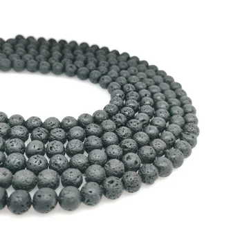 Wholesale Natural Black Lava Volcanic Round Stone Loose Beads For Jewelry Making 4mm 6mm 8mm 10mm 12mm 14mm 16mm 18mm 20mm