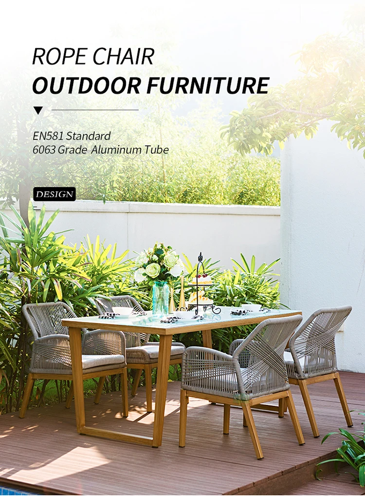 (E1146) Modern patio woven rope dining chair outdoor restaurant