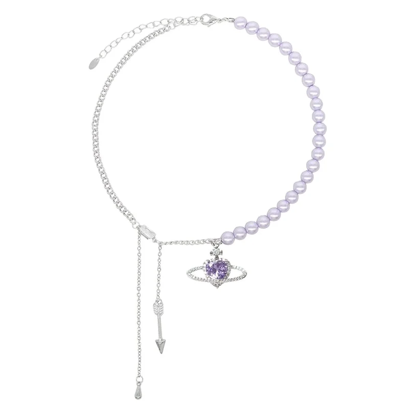 Purple Planet Pearl Patchwork Necklace with Dreamy, Sweet and Cool Temperament Necklace