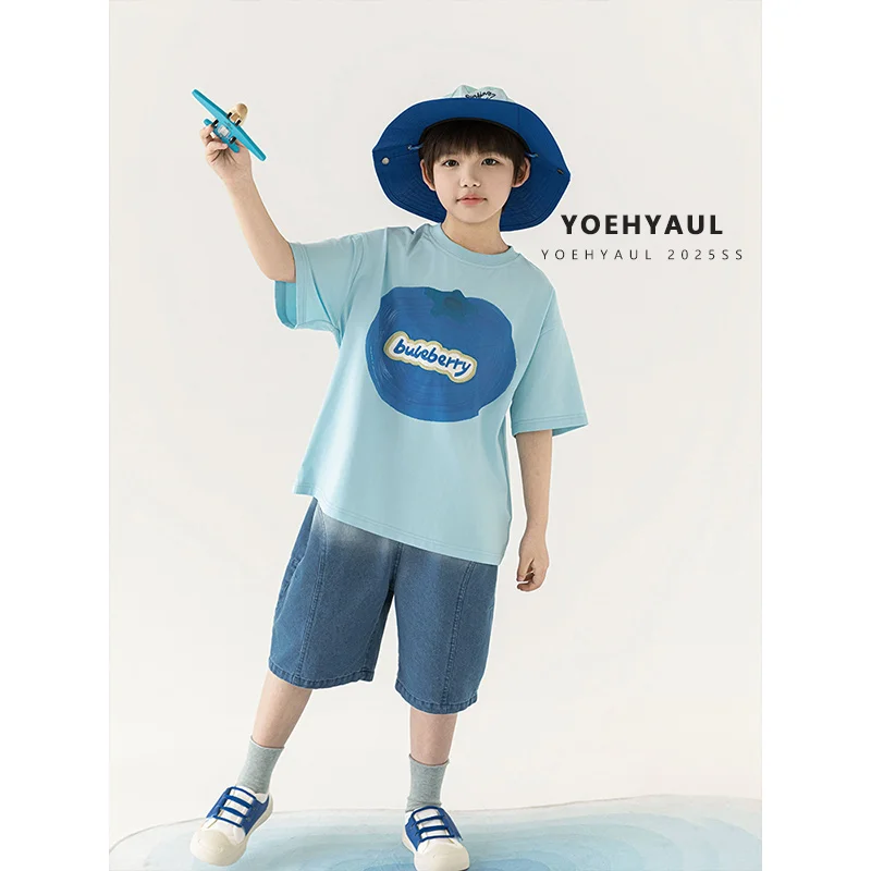 YOEHYAUL QG2779 Summer Elastic Waist Big Boys Denim Shorts