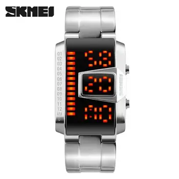 SKMEI 1179 king silver male hour nice steel Strap rectangle double display Simple Casual wristwatch