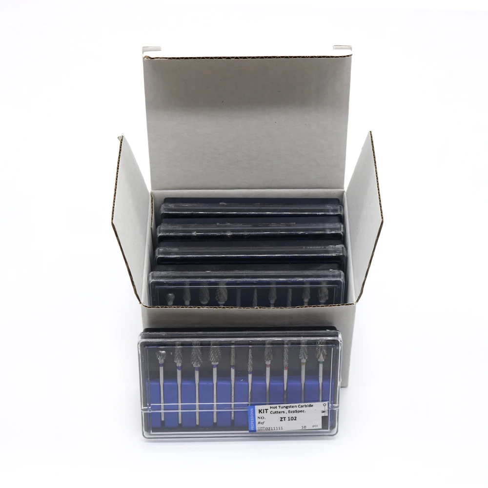 Assorted 10 Pcs Dental Laboratory Tungsten Steel Carbide Burs Kit