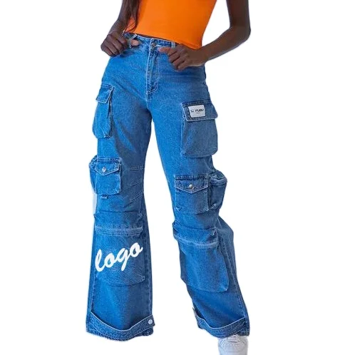 Custom 90s Women's Fashionable Denim Cargo Pants Wholesale Usa Denim  Trousers Letter Embroidery Plus Size Baggy Jeans Women - Buy Jean Cargo  Pants 